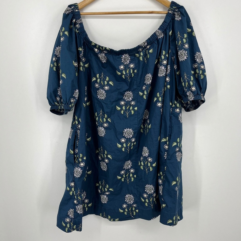 Old Navy Womens 2X Teal Blue Floral Off The Shoulder Puff Sleeve Blouse Top - Picture 5 of 12